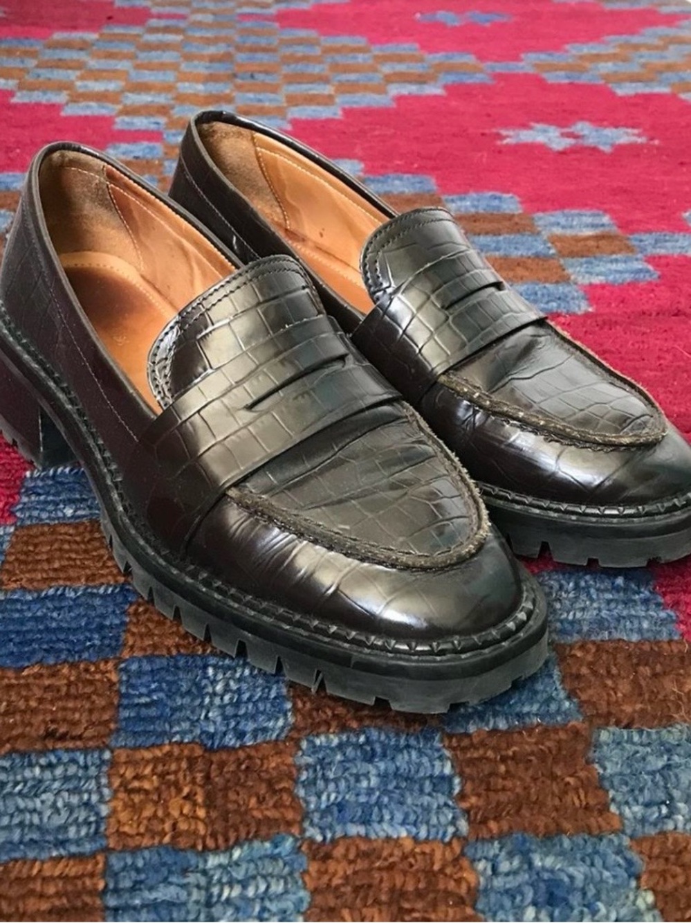 & Other Stories Croc-Embossed Brown Loafers